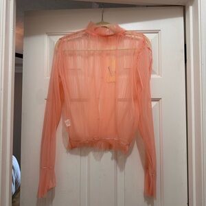 Pleated Mesh High Neck Sheer Top